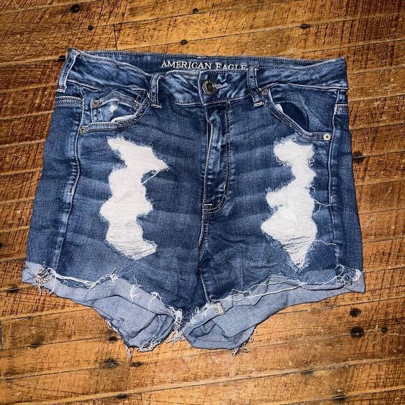 American Eagle distressed stretchy 12 hi-rise denim shortie - Picture 1 of 3